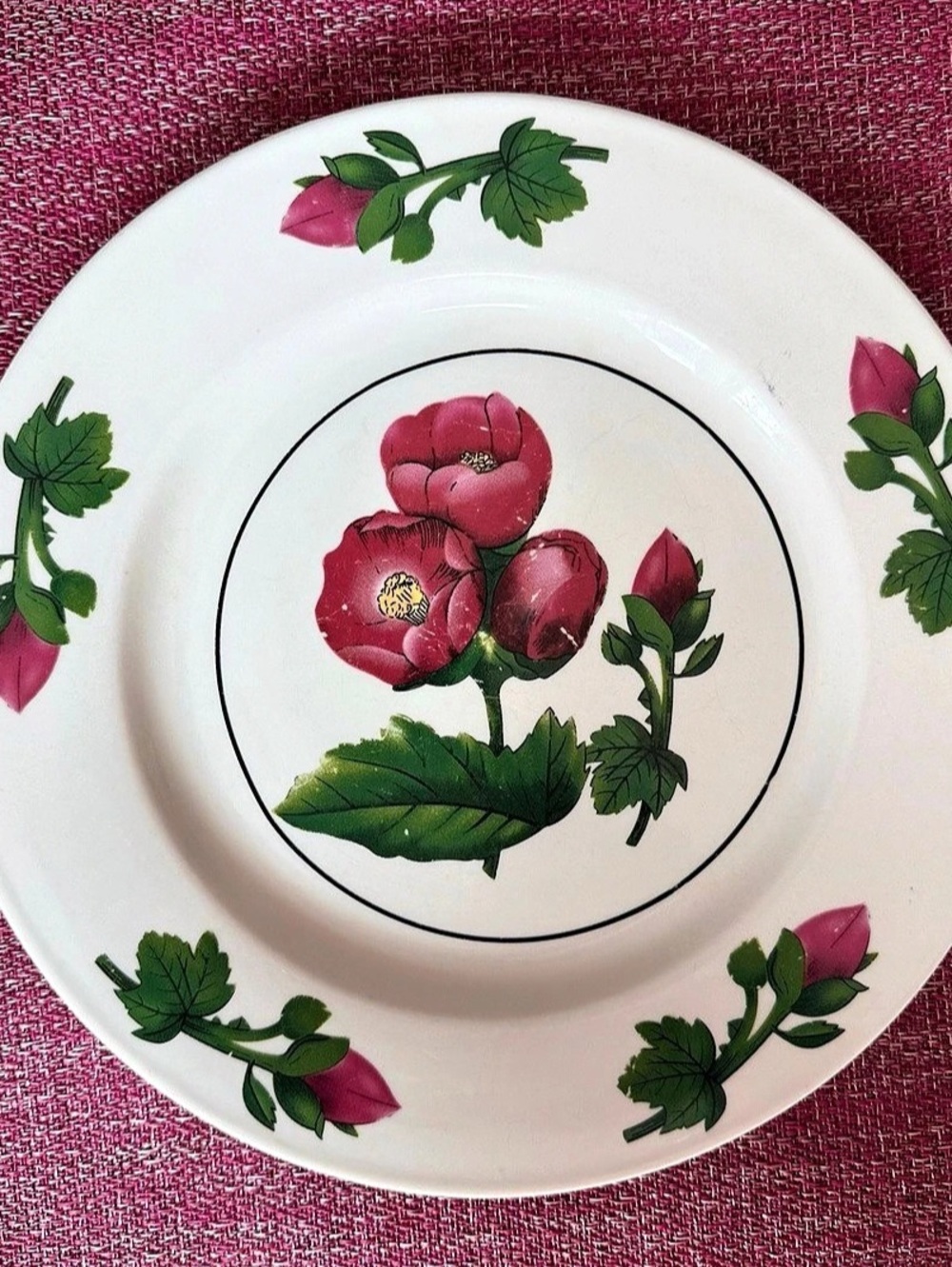 Vintage Pink Peony Rose Ceramic Plate Totally Today TT050 Dinnerware